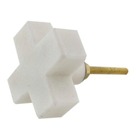 White Cross Marble Stone Cabinet Knobs